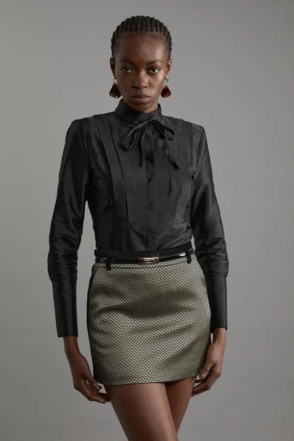 Petite Jacquard Velvet Mix Tailored Mini Skirt - Geo