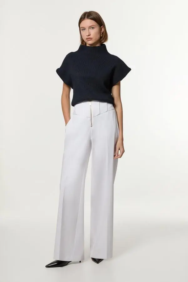 Tailored Stitch Detail Straight Leg Trouser - Ivory