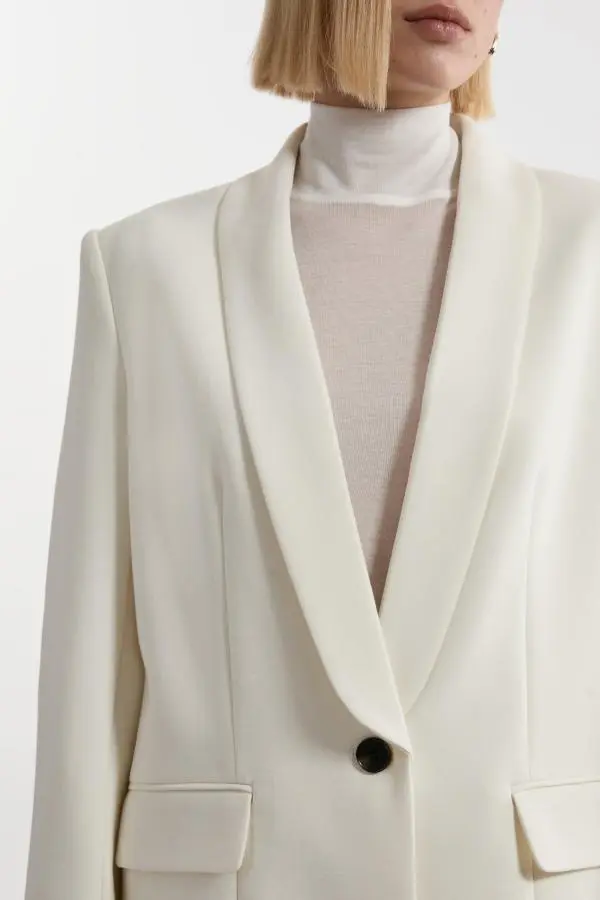 Compact Stretch Essential Tailored Single Breasted Blazer - Ivory