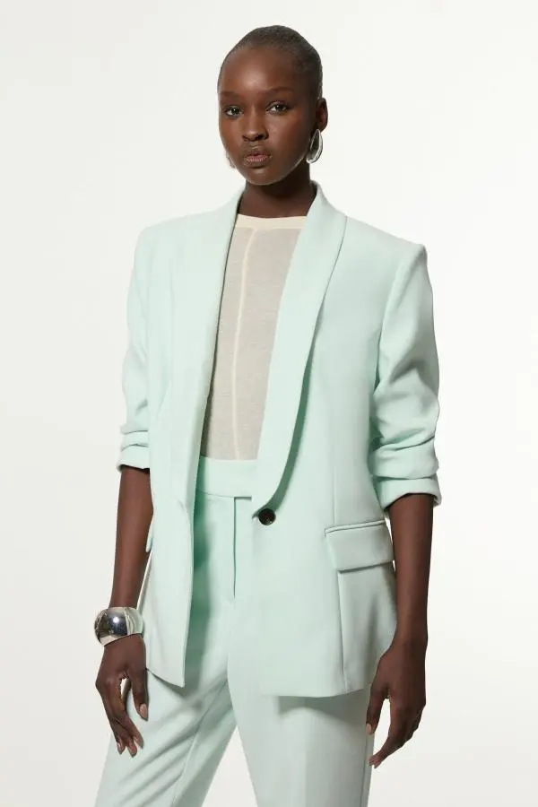 Compact Stretch Essential Tailored Single Breasted Blazer - Pale Blue