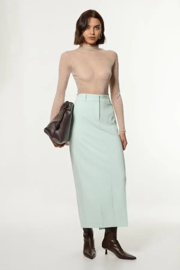 Compact Stretch Essential Tailored Maxi Skirt - Pale Blue
