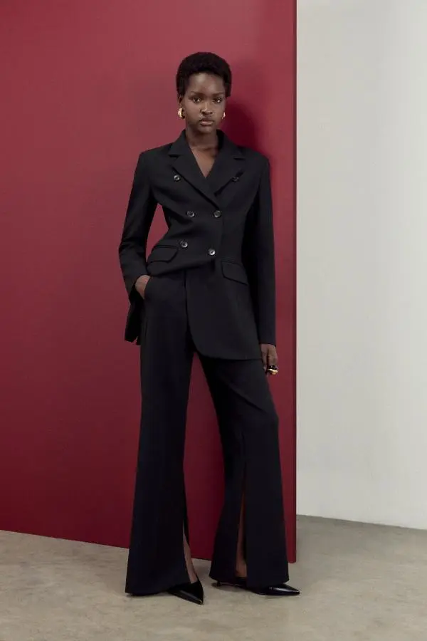 The Founder Compact Stretch Wide Leg Trouser - Black