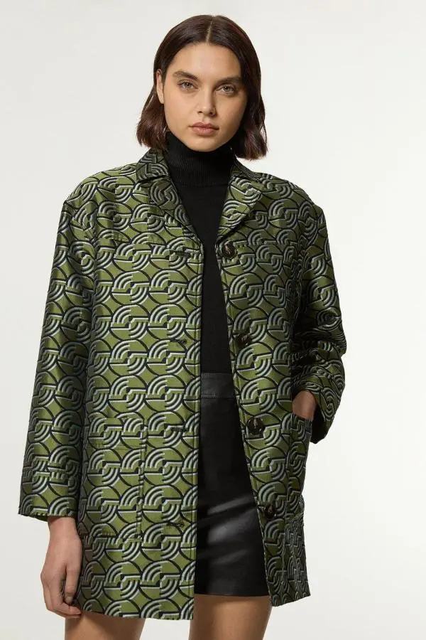 Geo Jacquard Twill Tailored Jacket - Green