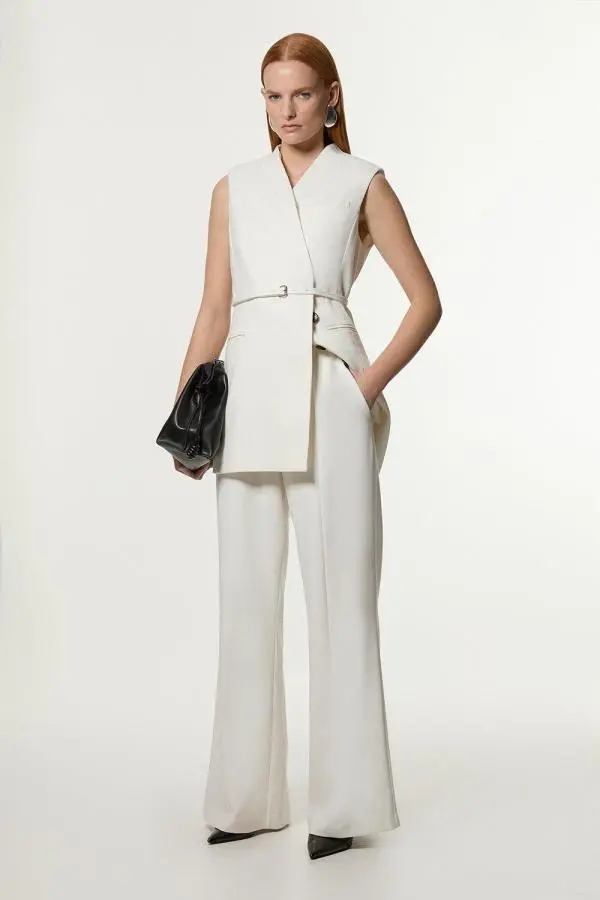 Compact Stretch Tailored Straight Leg Trouser - Ivory