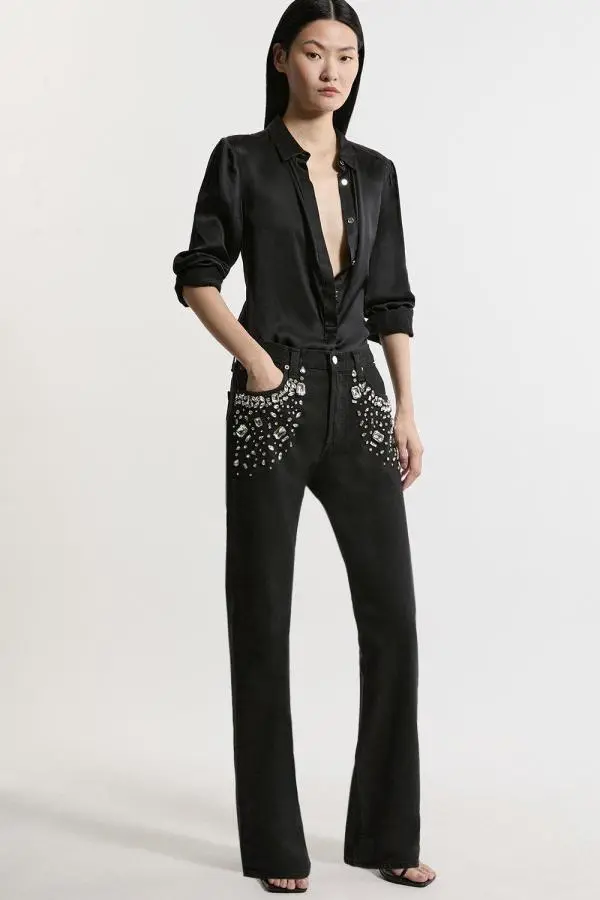 Hand Embellished Vintage Straight Leg Jean - Black