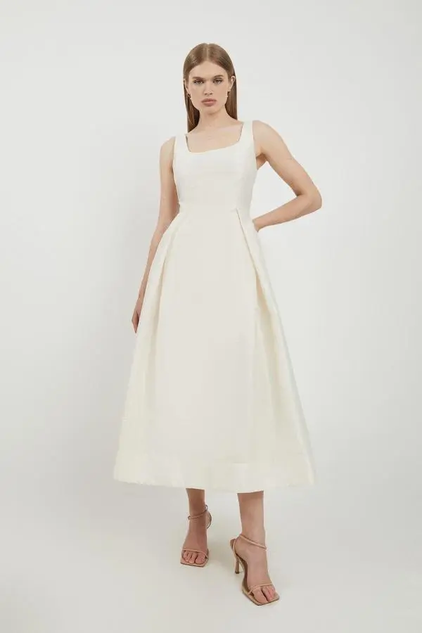 Lydia Millen Taffeta Full Skirt Tailored Midi Dress - Cream