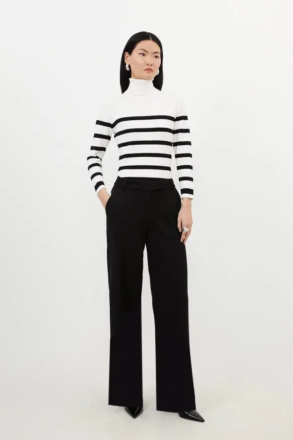 Petite Compact Stretch Essential Tailored Straight Leg Trouser - Black