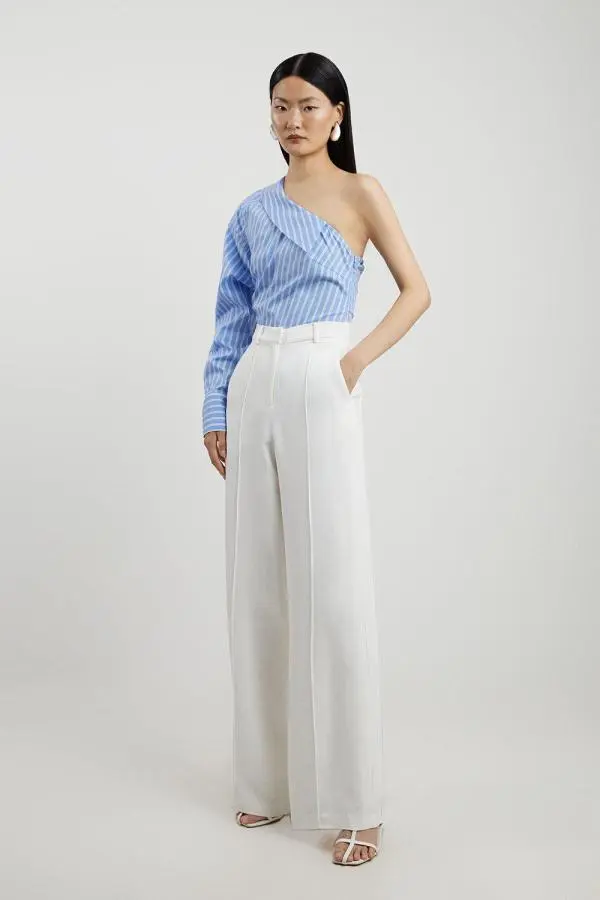 Tall Premium Woven Viscose Crepe Wide Leg Trouser - Ivory