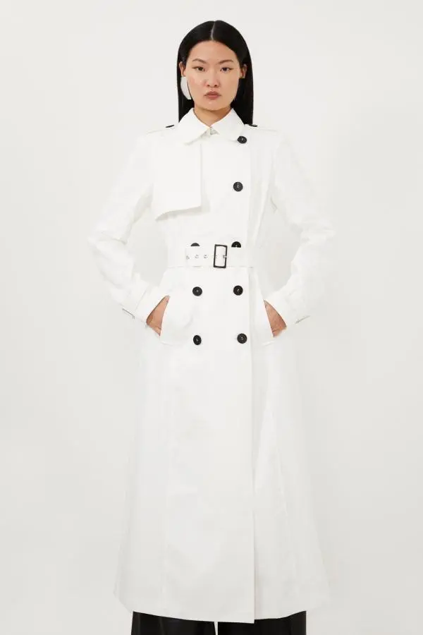 Tailored Classic Belted Trench Coat - Ivory