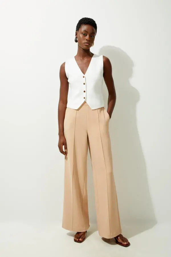 Tailored Wide Leg Trousers - Camel