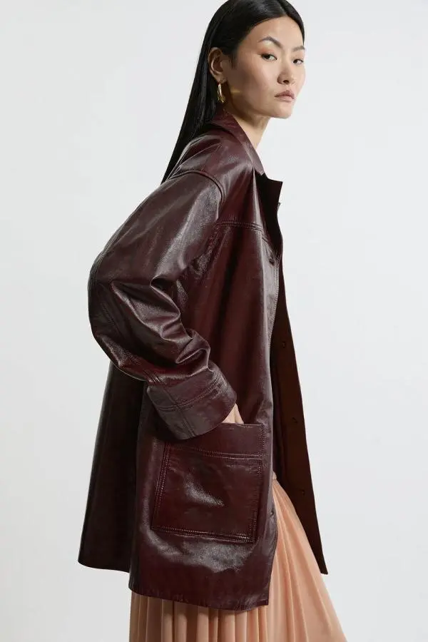 High Shine Leather Tailored Jacket - Red