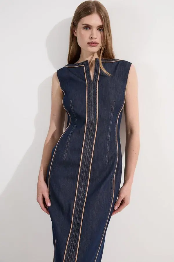 Archive Collection - Tailored Denim Pocketed Maxi Dress - Indigo