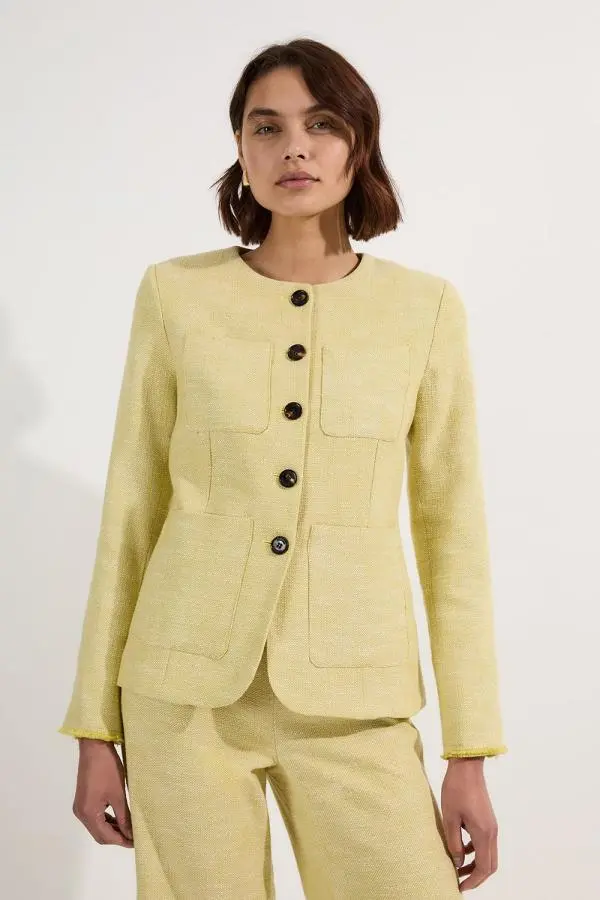 Spring Tweed Tailored Pocket Front Tailored Blazer - Green