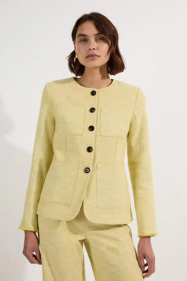 Spring Tweed Tailored Pocket Front Tailored Blazer - Green