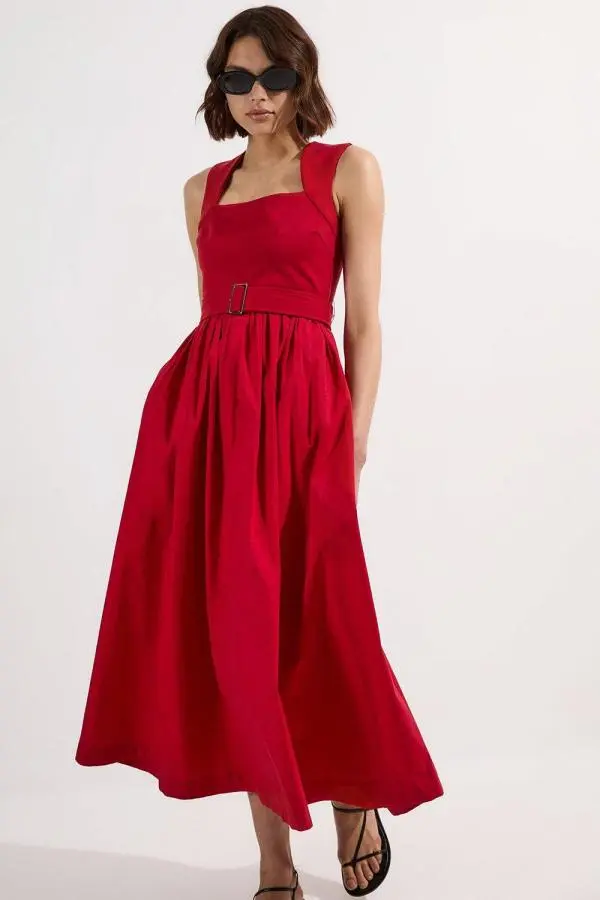 Petite Scoop Neck Jersey Cotton Mix Maxi Dress - Red