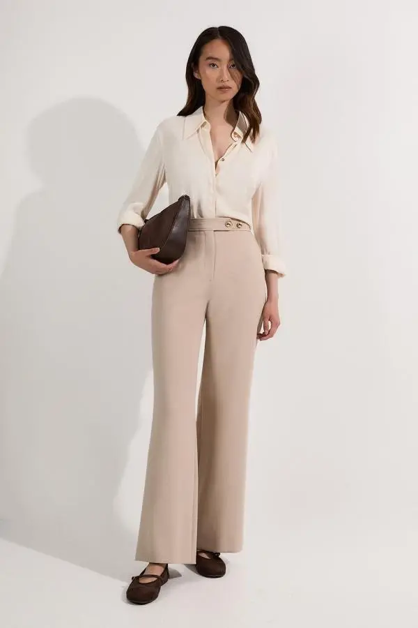 Compact Stretch Tailored Kick Flare Trouser - Brown