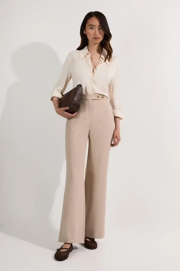 Compact Stretch Tailored Kick Flare Trouser - Brown
