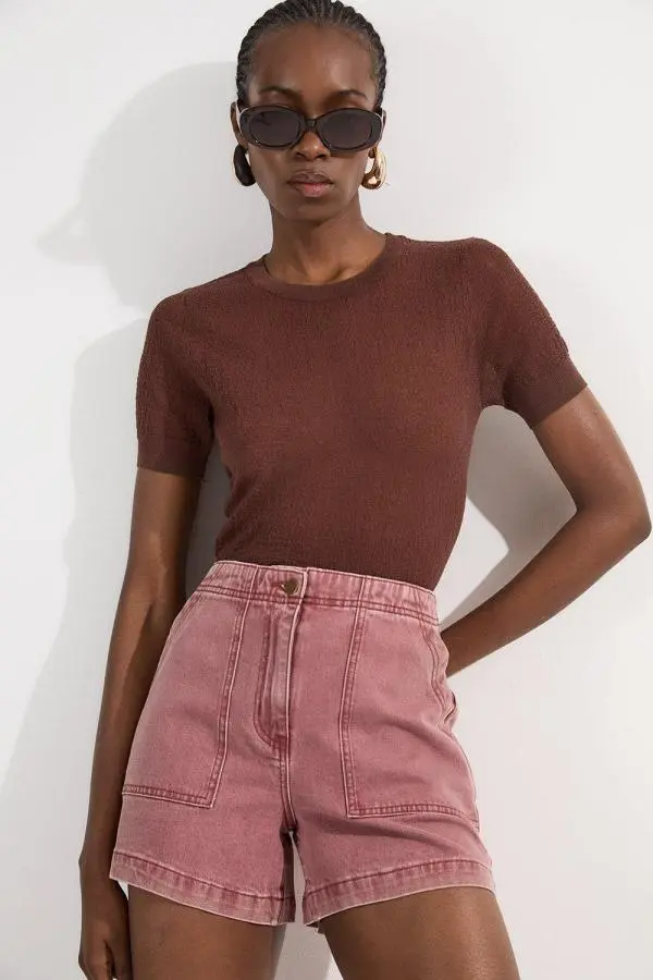Coloured Denim Tailored Short - Pink