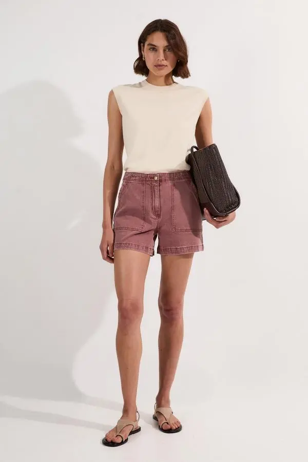 Coloured Denim Tailored Short - Pink