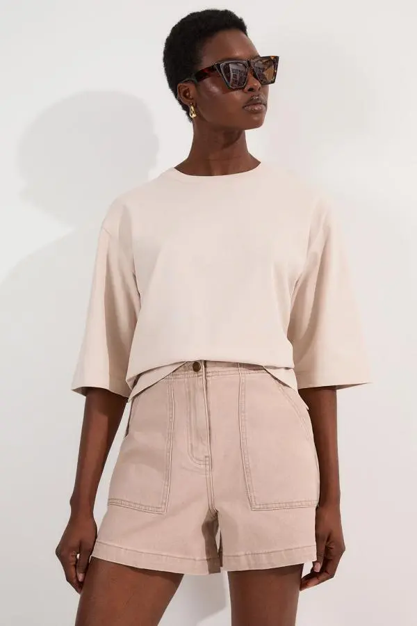 Coloured Denim Tailored Short - Brown