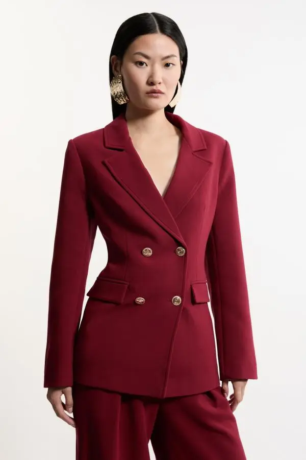 Compact Stretch Essential Tailored Doubled Breasted Blazer - Fig