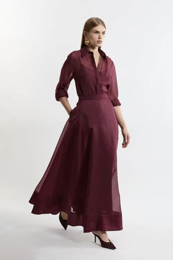 Lydia Millen Tall Organdie Woven Prom Skirt - Cabernet