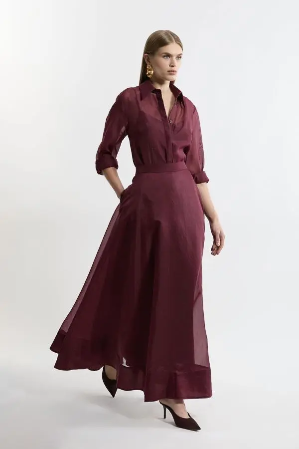 Lydia Millen Tall Organdie Woven Prom Skirt - Cabernet
