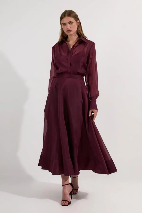 Lydia Millen Organdie Woven Prom Skirt - Cabernet