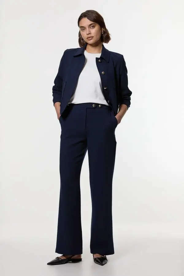 Compact Stretch Tailored Kick Flare Trouser - Navy