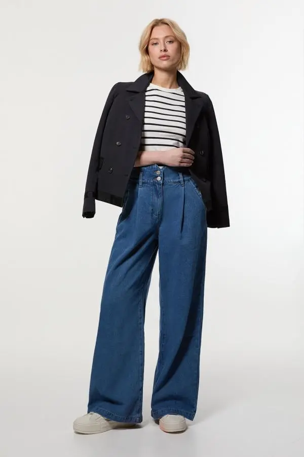 Tall Denim Wide Leg Trousers - Mid Wash