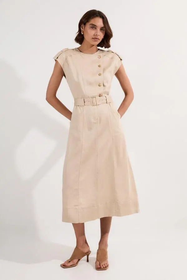 Soft Twill Relaxed Midi Dress - Brown
