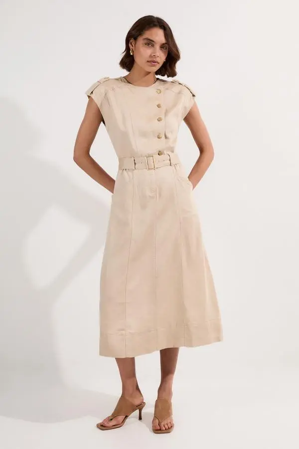 Soft Twill Relaxed Midi Dress - Brown