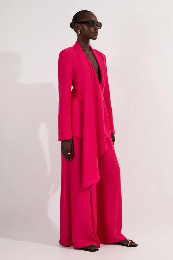 Soft Tailored Waist Wide Leg Trousers - Red