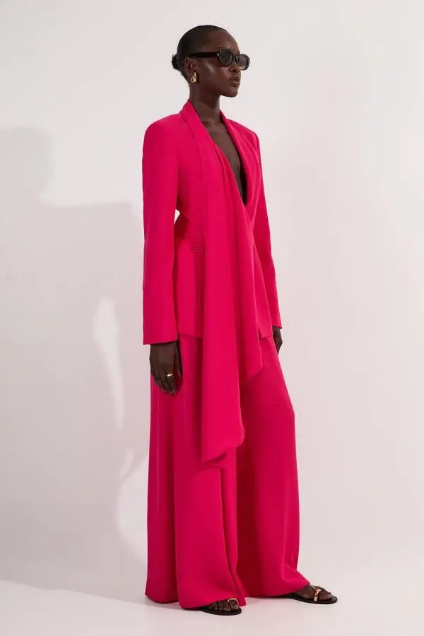 Soft Tailored Waist Wide Leg Trousers - Red