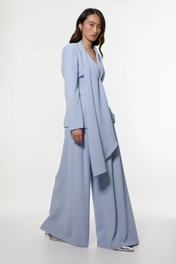 Soft Tailored Waist Wide Leg Trousers - Pale Blue