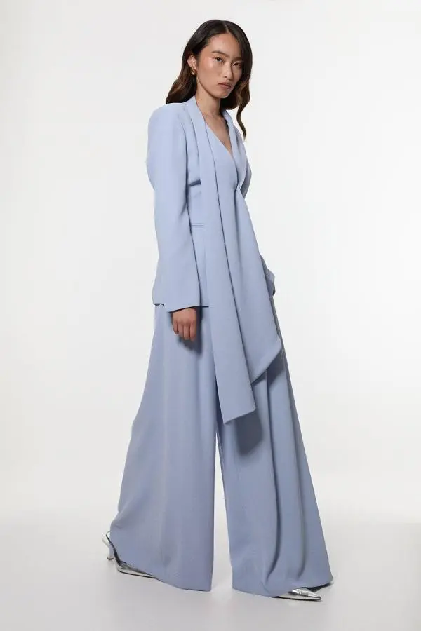 Soft Tailored Waist Wide Leg Trousers - Pale Blue
