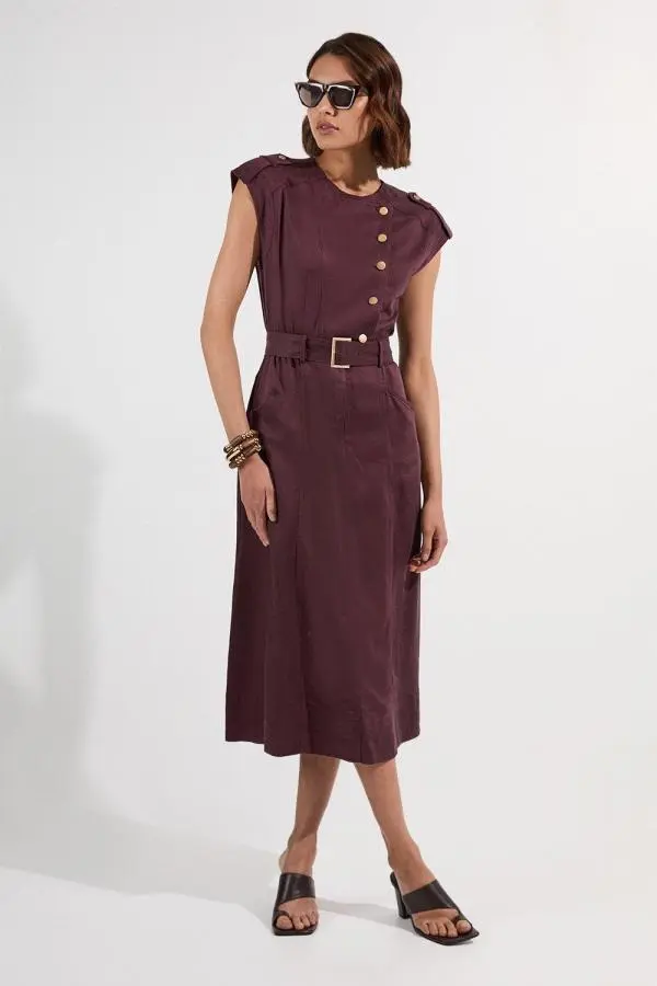 Soft Twill Relaxed Midi Dress - Aubergine