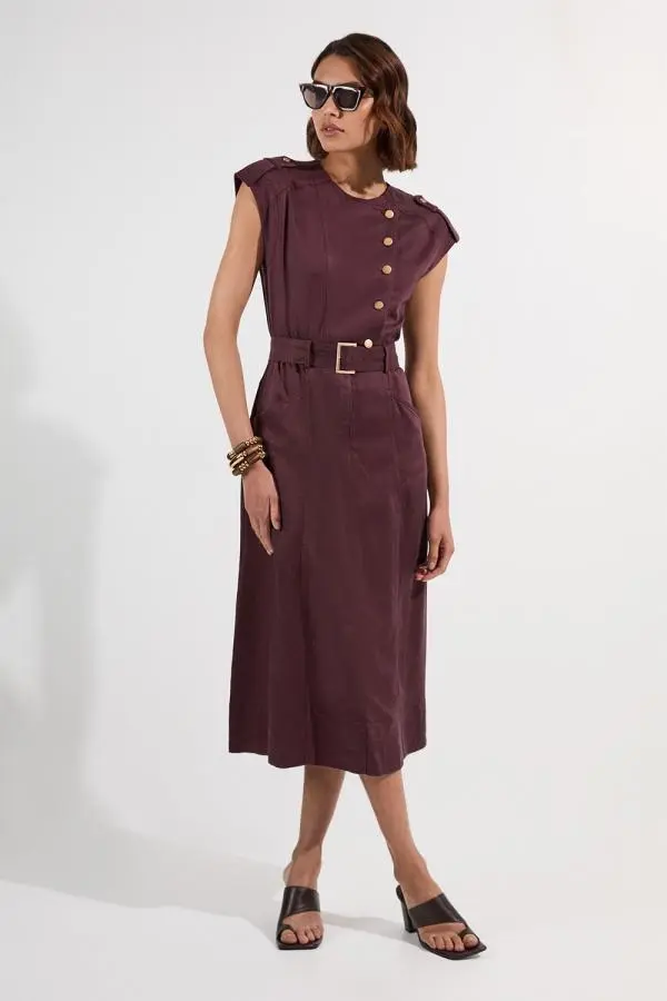 Soft Twill Relaxed Midi Dress - Aubergine