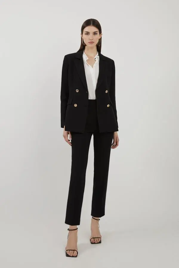 Tailored High Waisted Slim Leg Trousers - Black