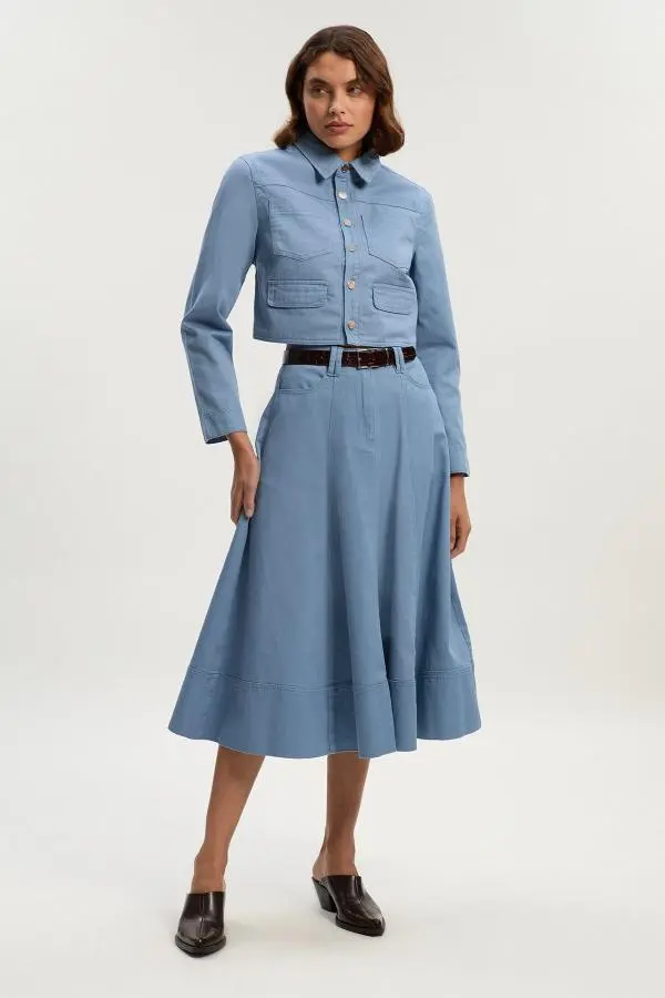 Denim 5 Pocket Midi Skirt - Light Blue