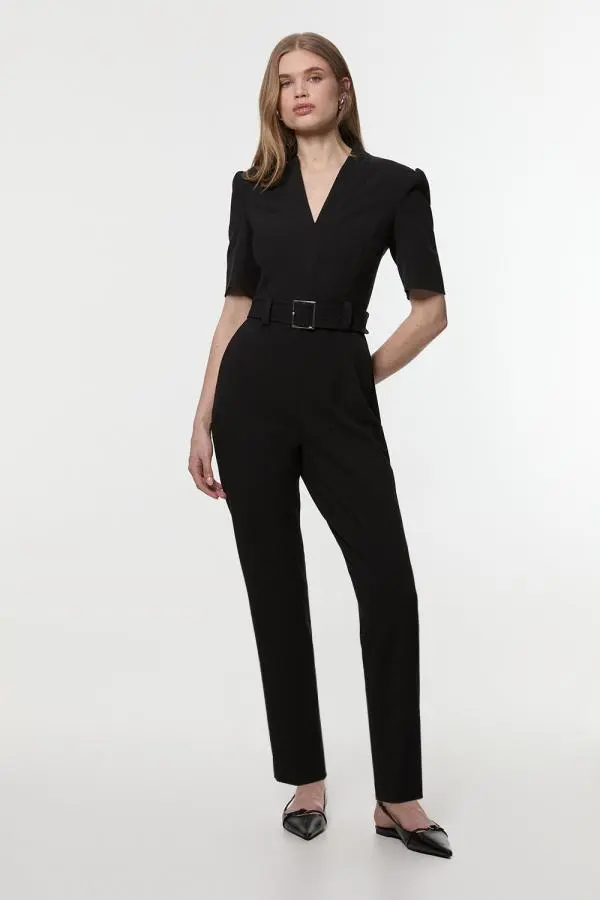 Tall Structured Crepe Forever Belted Jumpsuit - Black