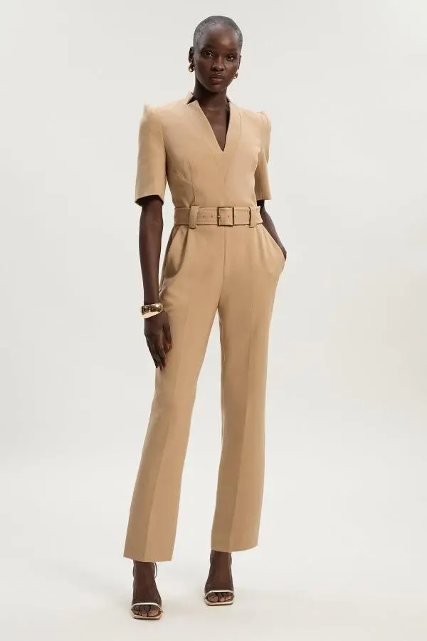 Tall Structured Crepe Forever Belted Jumpsuit - Camel