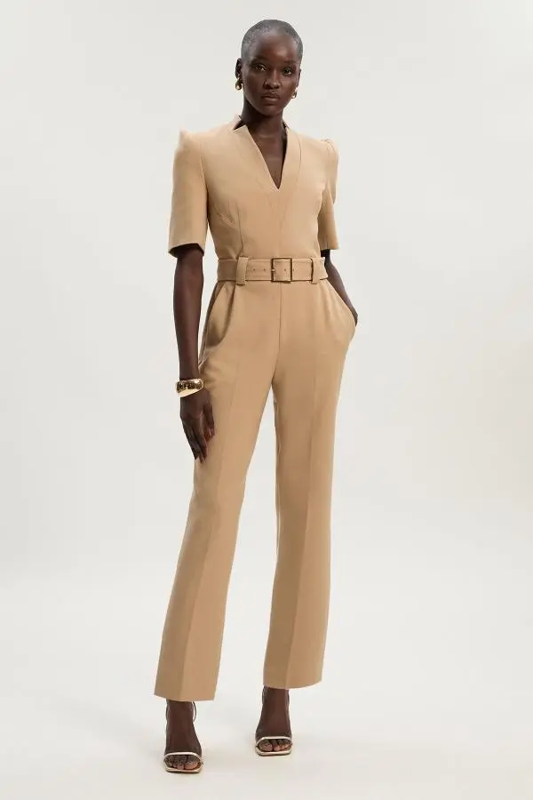 Tall Structured Crepe Forever Belted Jumpsuit - Camel