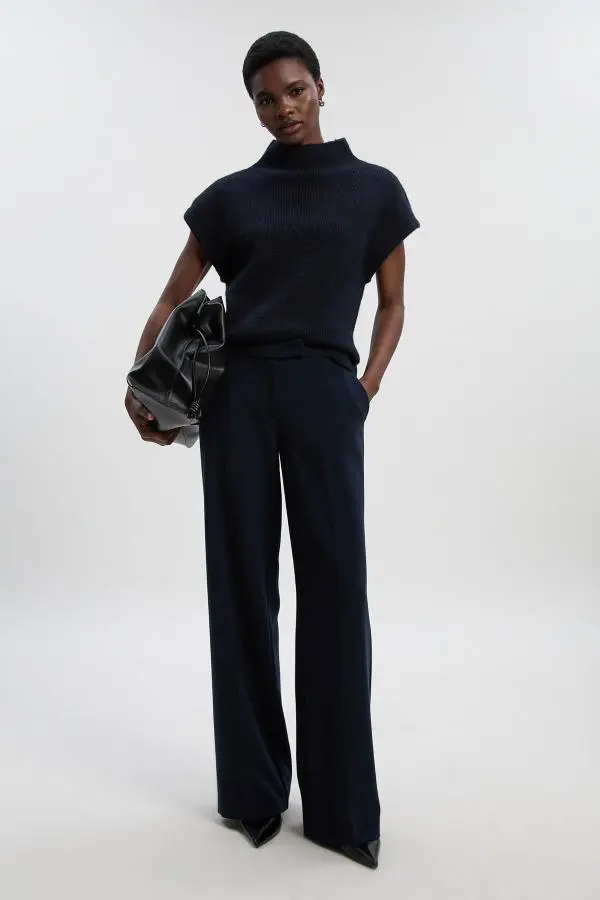 Compact Stretch Essential Tailored Straight Leg Trouser - Navy
