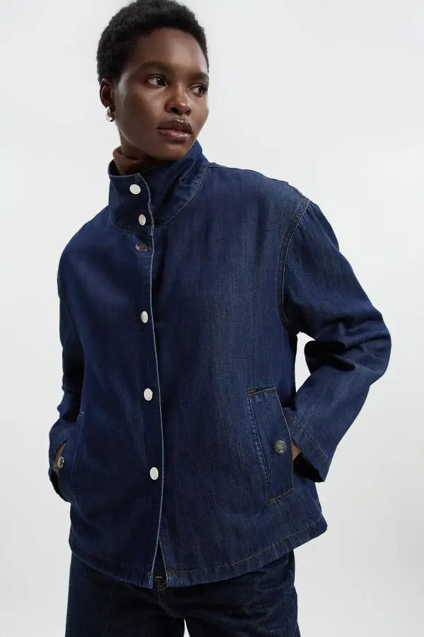 Denim Funnel Neck Jacket - Indigo