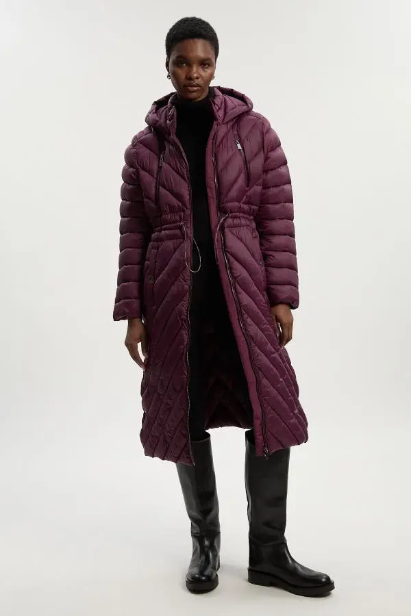 Lightweight Knee Length Packable Coat - Red