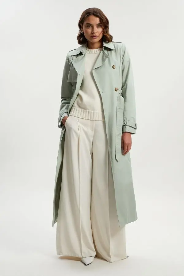 Petite Tailored Classic Belted Trench Coat - Turquoise