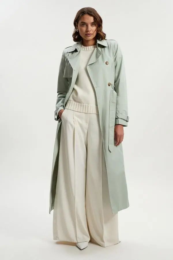 Petite Tailored Classic Belted Trench Coat - Turquoise
