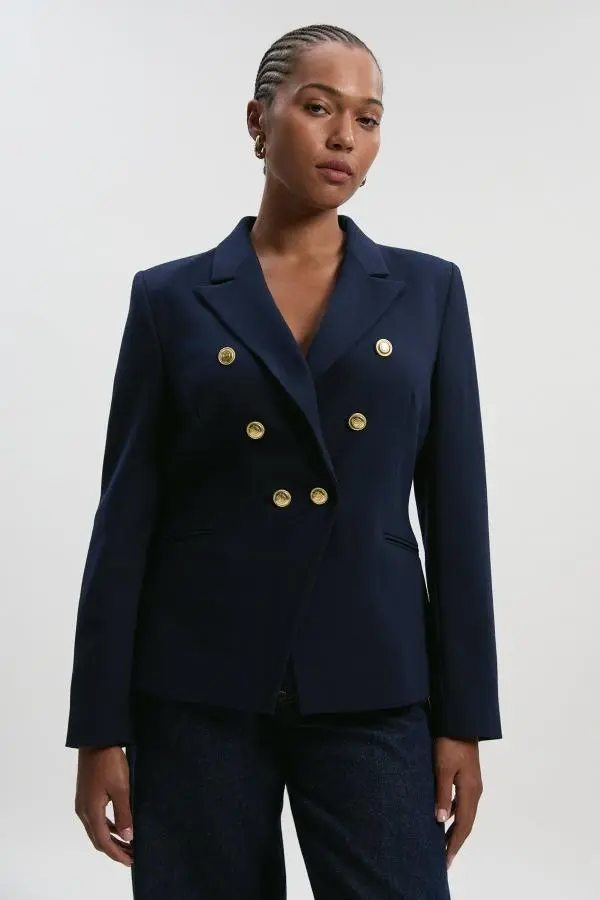 Plus Size Tailored Button Military Blazer - Navy