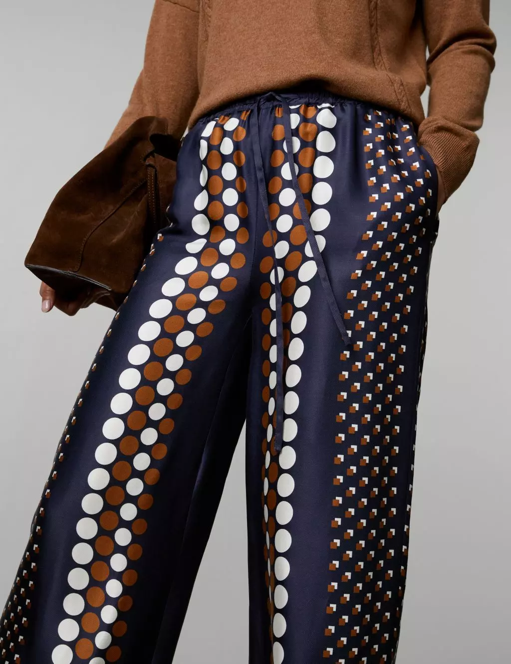 Pockets For Women - Jaeger Womens Geometric Drawstring Wide Leg Trousers
